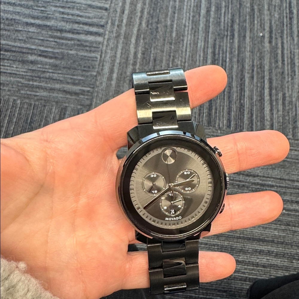 Movado Black and Silver Chronograph Watch